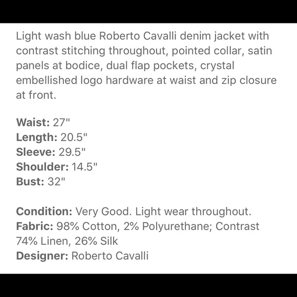 Roberto Cavalli Soft Denim Zip Up Jacket 🔥💙 - Picture 3 of 4